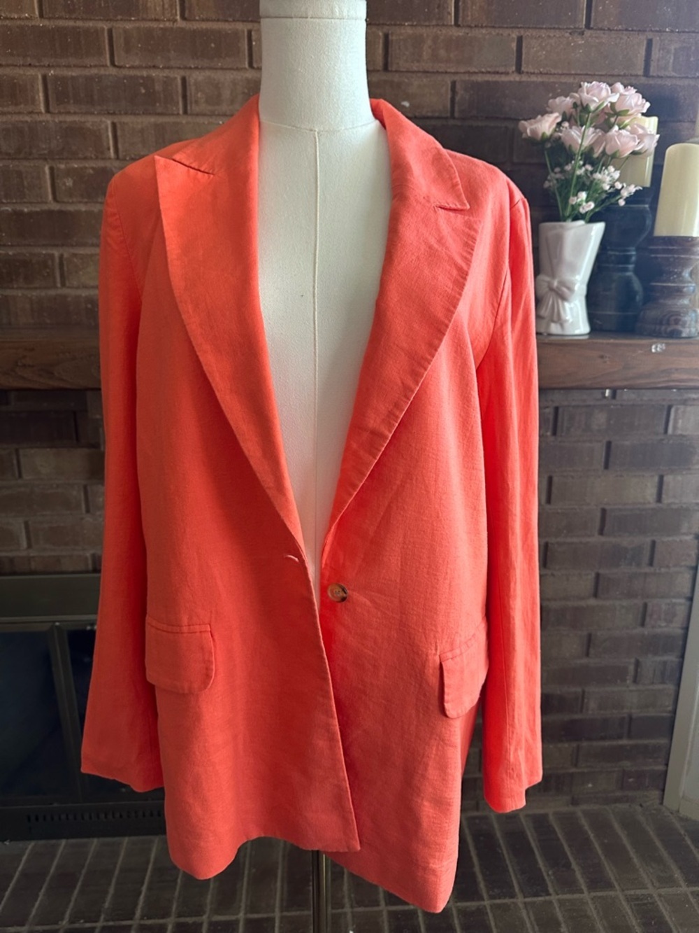 Treasure & Bond Linen Viscose Single Button Blazer S Boho Coastal Chic